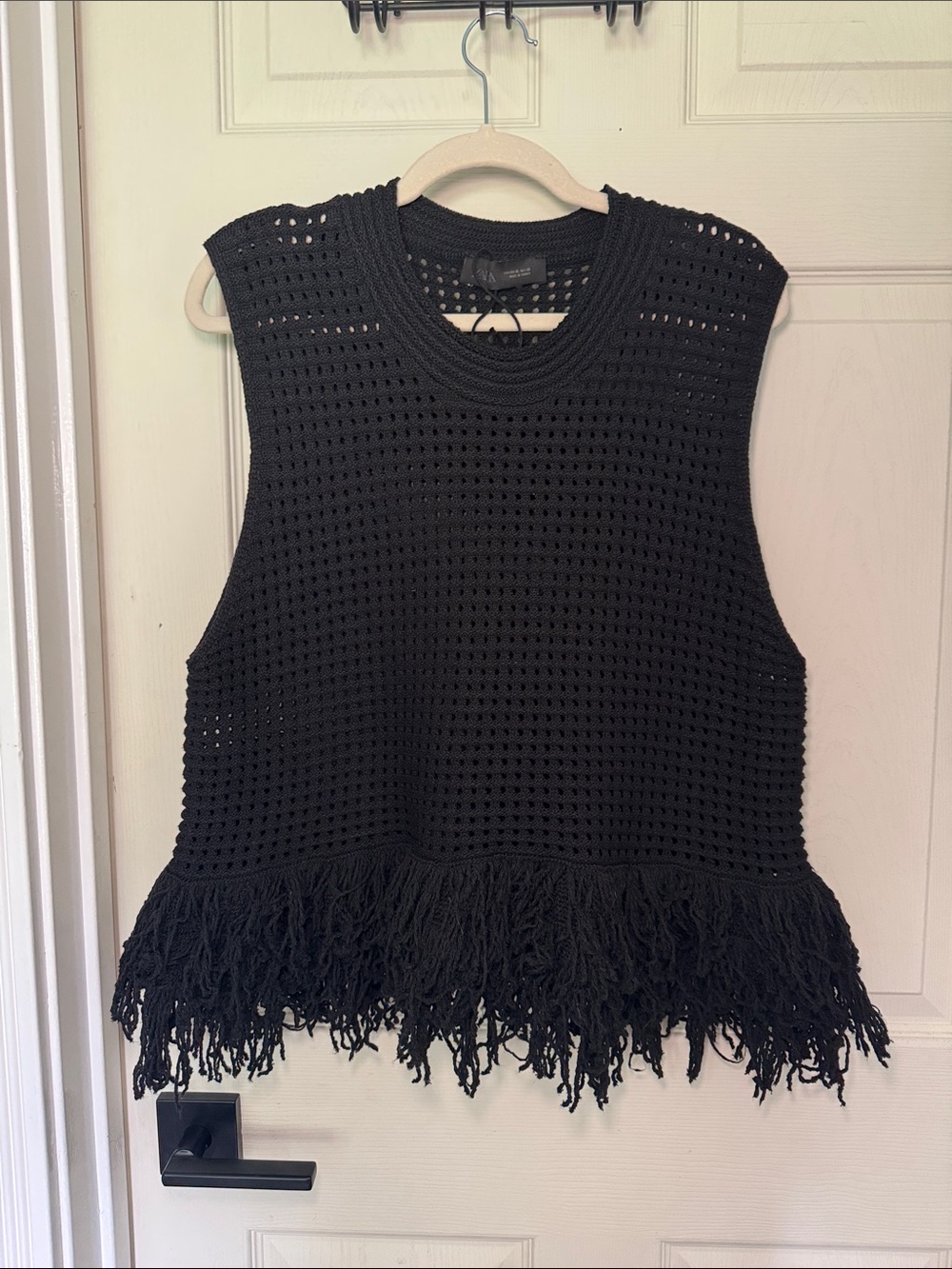 Zara Black Crochet Fringe Tank Top